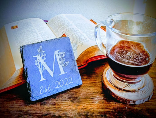 Slate Engraved Wedding Coaster - Set of 4